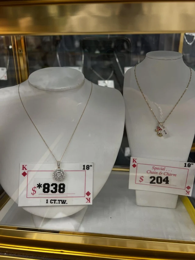 Diamond necklaces on display